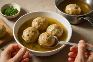 Canederli tirolesi in brodo: la tecnica per una consistenza compatta ma morbida al palato